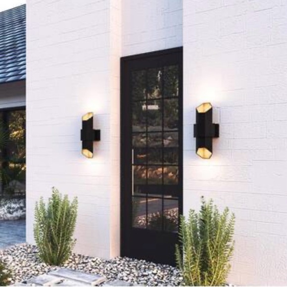 Chasm Integrated LED Matte Black Gold Outdoor Wall Lantern 15' H X 6'' W X 5'' D - Picture 8 of 8